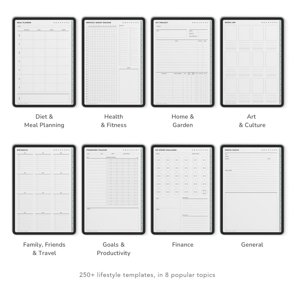 Collection of lifestyle templates for different topics on a white background