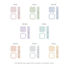 Set of page tabs and stickers in various pastel colors on a white background