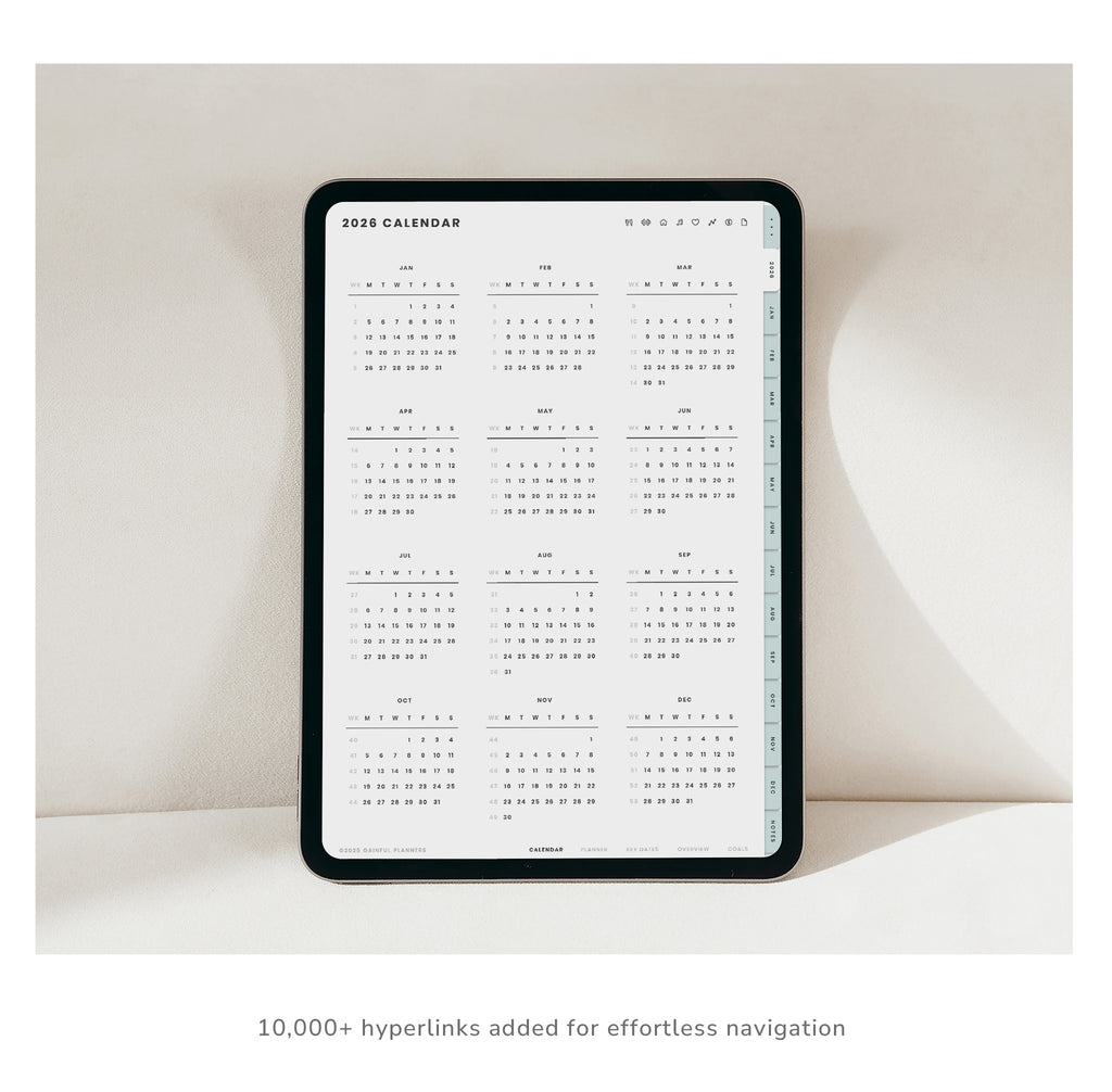 Digital calendar displayed on a tablet with a minimalistic design.