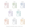 Set of page tabs and stickers in various pastel colors on a white background