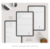 Set of weekly planner pages with text on a white surface