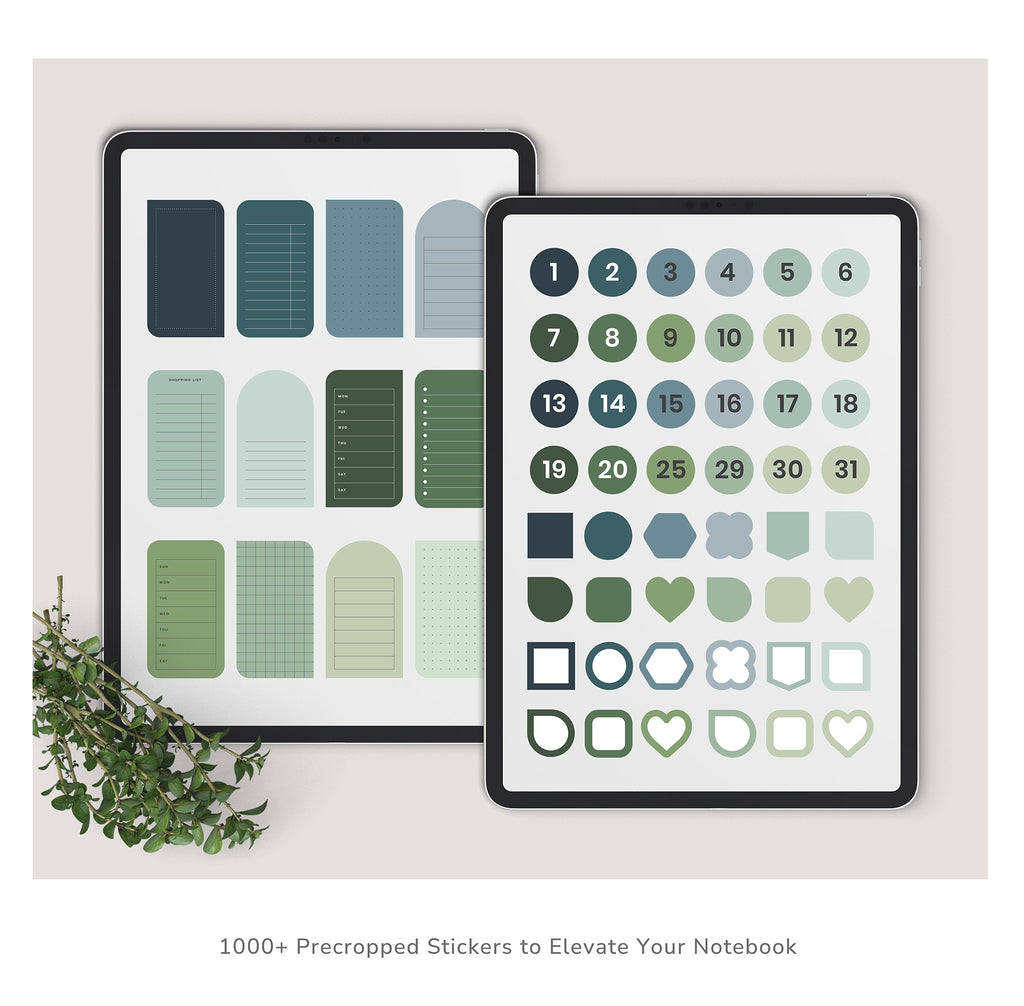 Two sheets of planner stickers with various designs on a light surface.